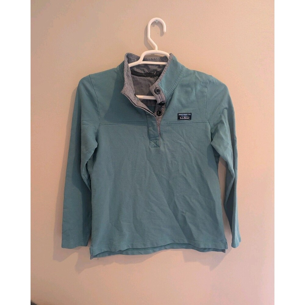 Vintage LL Bean Soft Cotton Teal Rugby Henley Pullover See Measurements Flaw